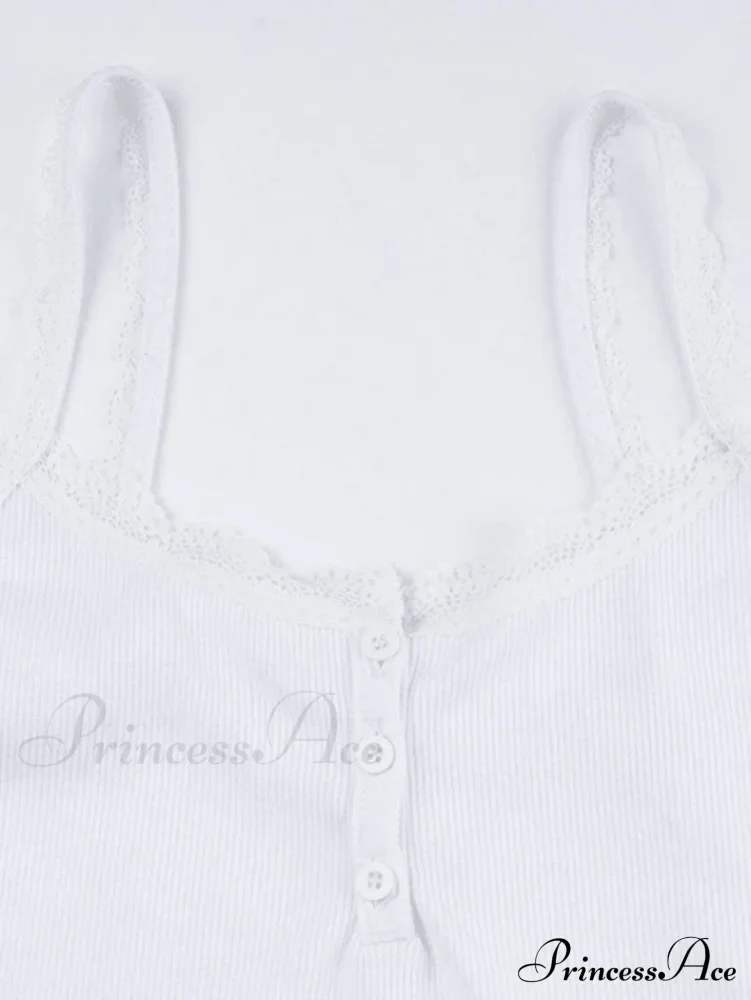 Lace Trim Button Trendy Up Cami Top - Image 4