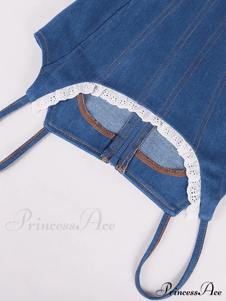 Lace Paneled Dalmatian Trendy Print Strap Mini Dress - Image 3