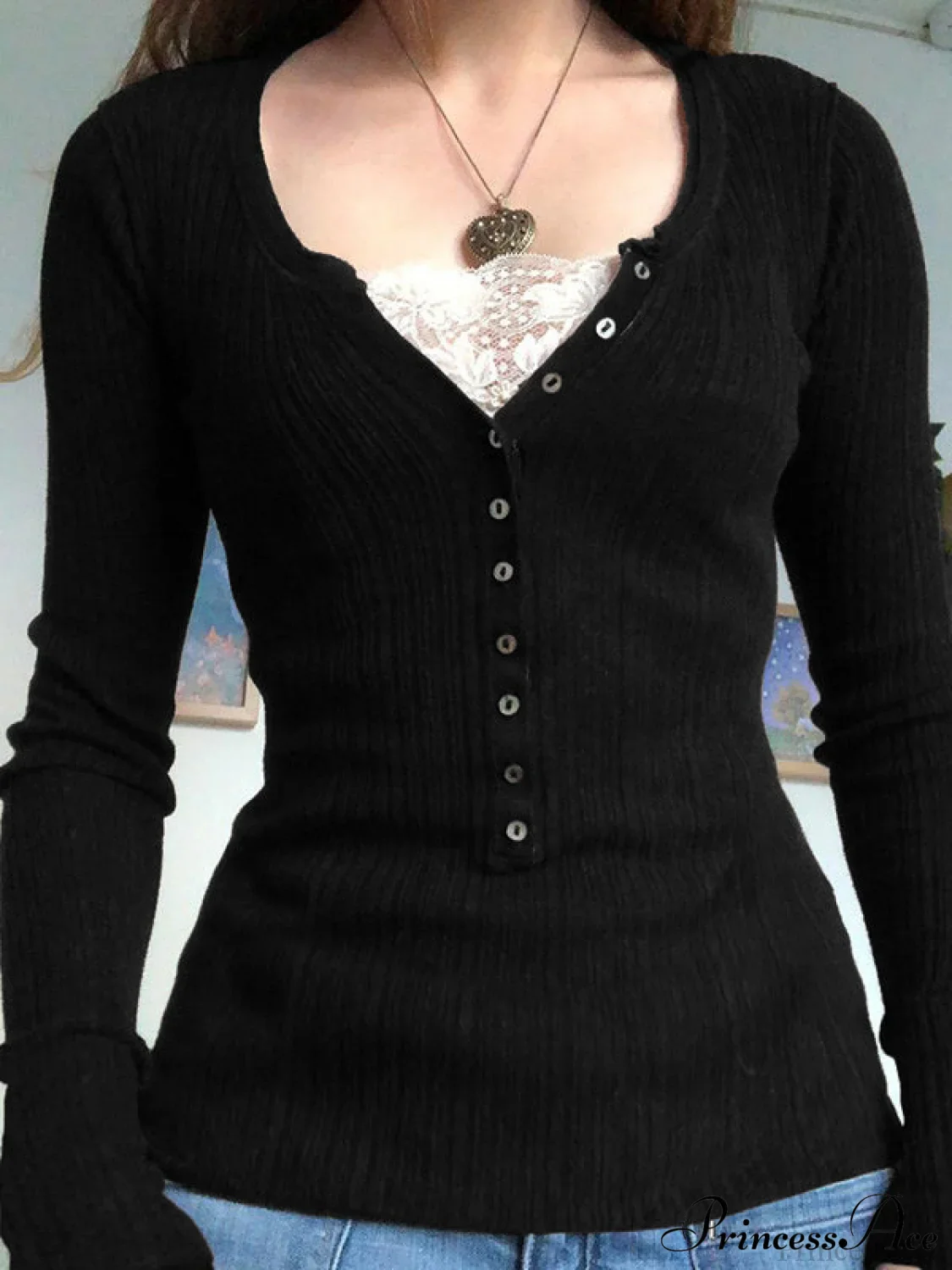Lace Paneled Graceful Brown Tank Top - Image 6
