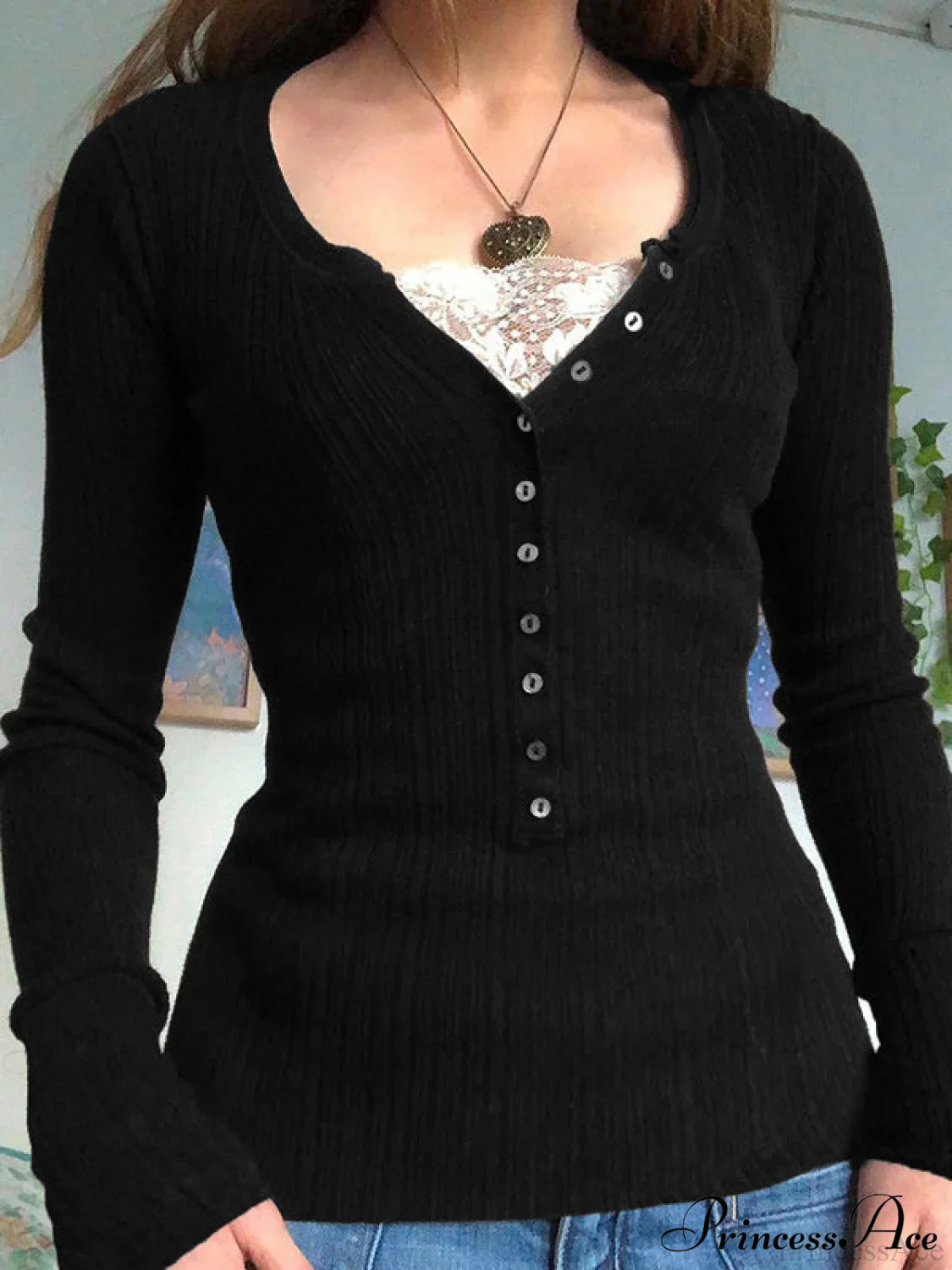 Lace Paneled Graceful Brown Tank Top - Image 7