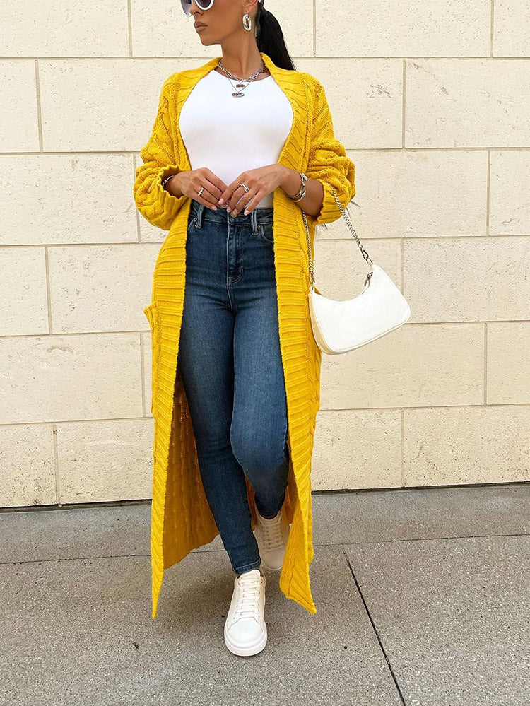 Knitted Solid Graceful Open Front Cardigan - Image 12