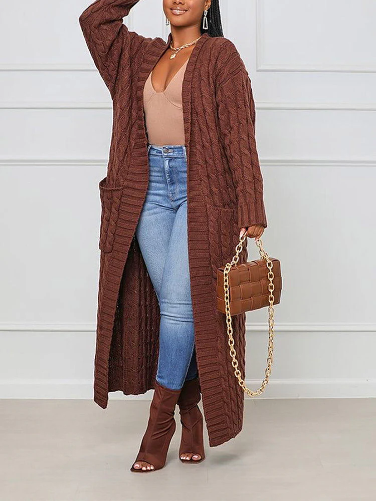 Knitted Solid Graceful Open Front Cardigan - Image 15