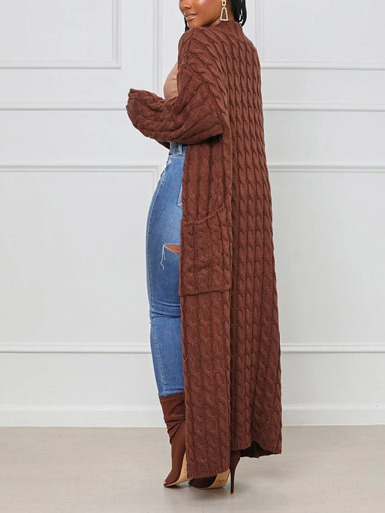 Knitted Solid Graceful Open Front Cardigan - Image 16