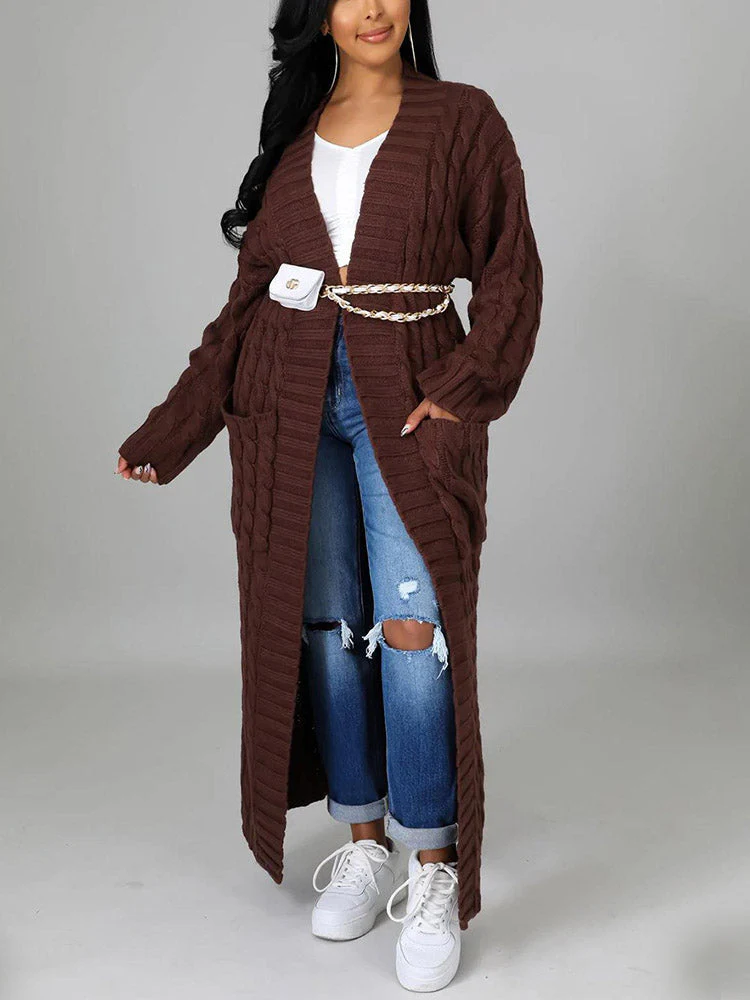 Knitted Solid Graceful Open Front Cardigan - Image 19