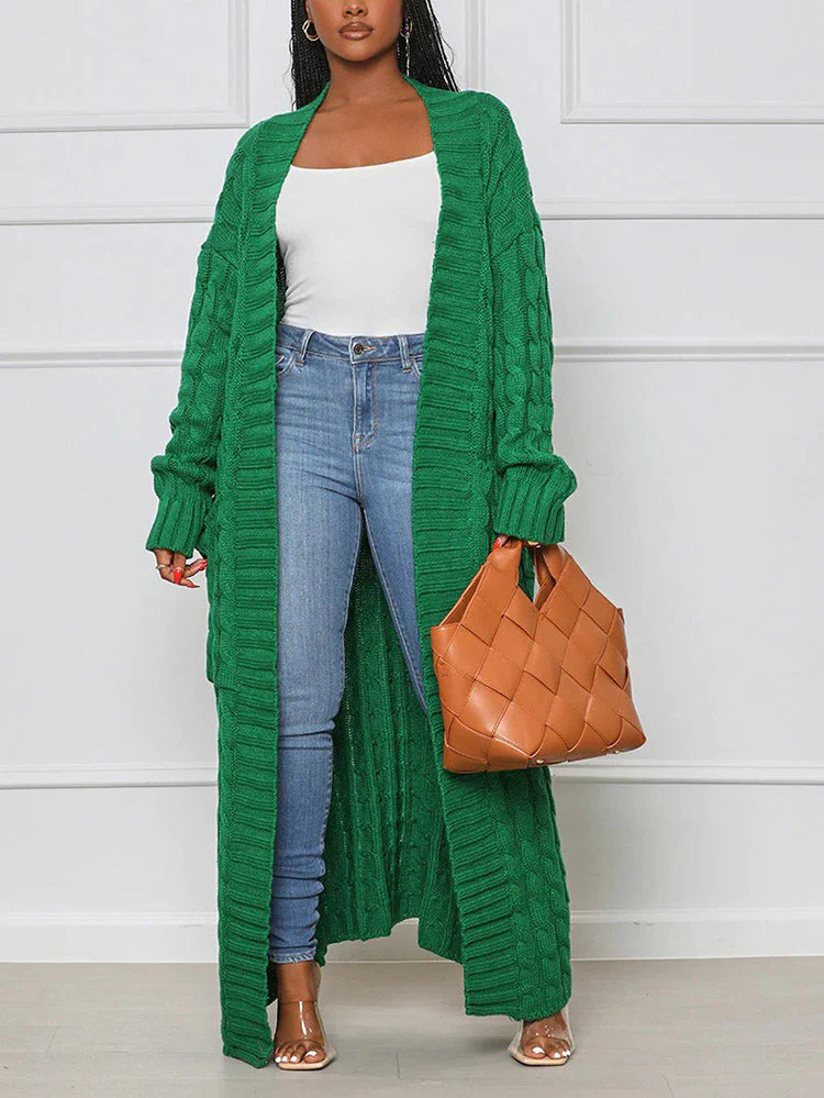 Knitted Solid Graceful Open Front Cardigan - Image 2