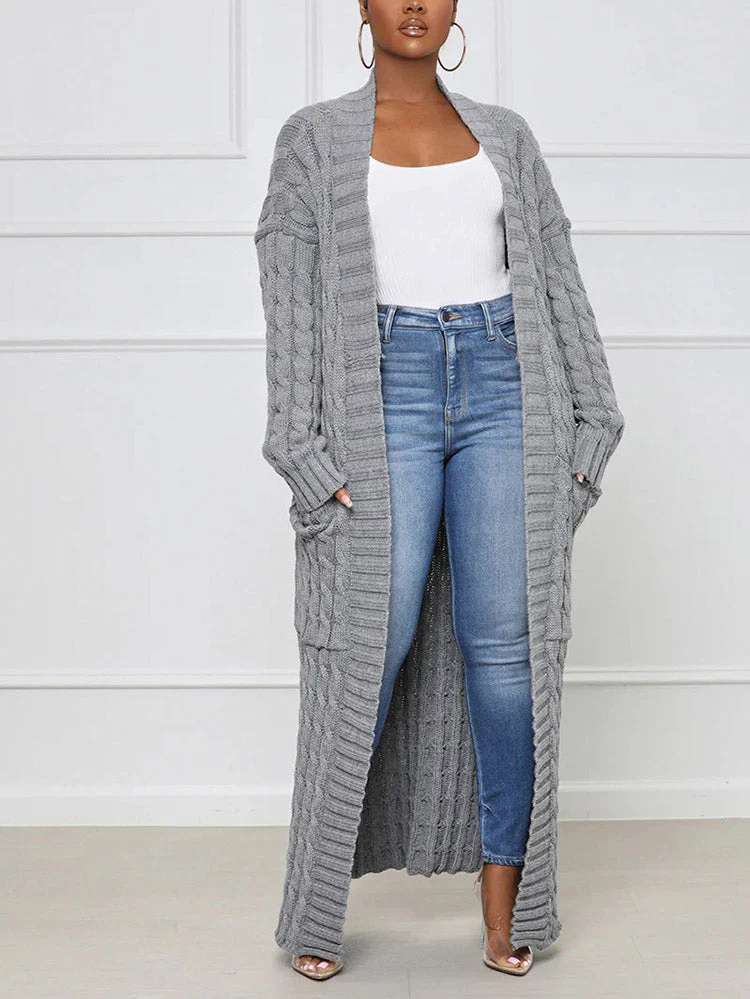 Knitted Solid Graceful Open Front Cardigan - Image 20