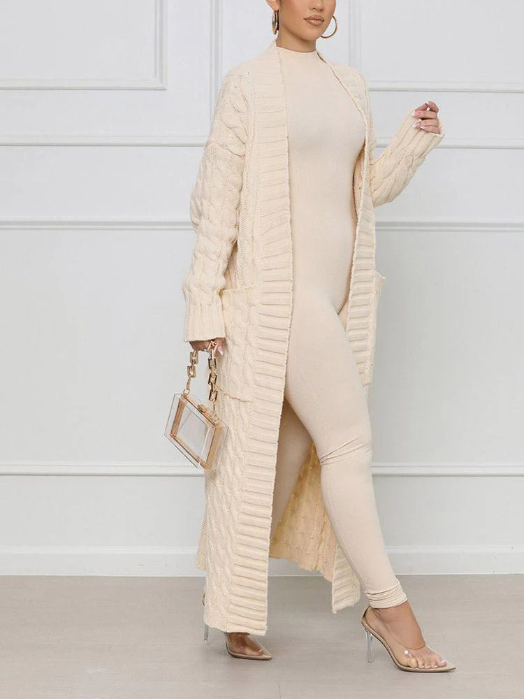 Knitted Solid Graceful Open Front Cardigan - Image 24