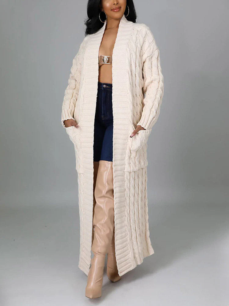 Knitted Solid Graceful Open Front Cardigan - Image 25