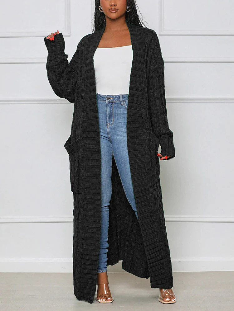 Knitted Solid Graceful Open Front Cardigan - Image 28