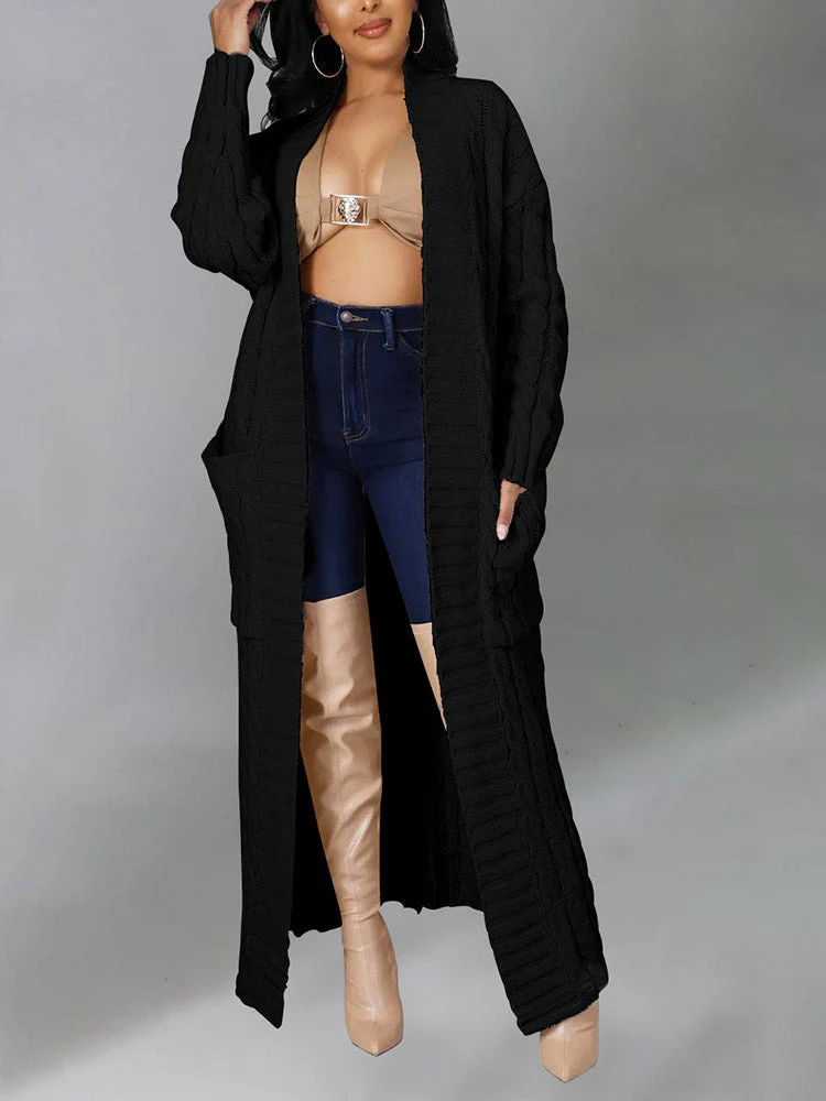 Knitted Solid Graceful Open Front Cardigan - Image 29