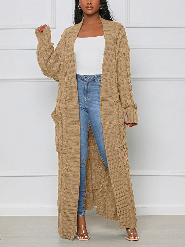 Knitted Solid Graceful Open Front Cardigan - Image 34