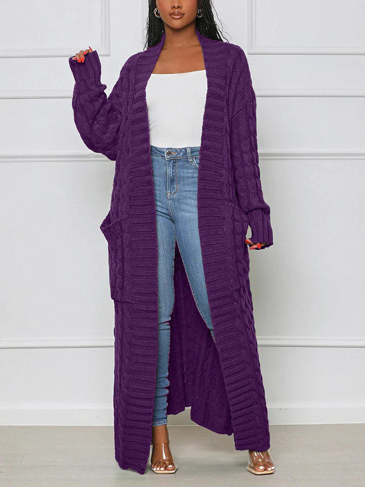 Knitted Solid Graceful Open Front Cardigan - Image 35