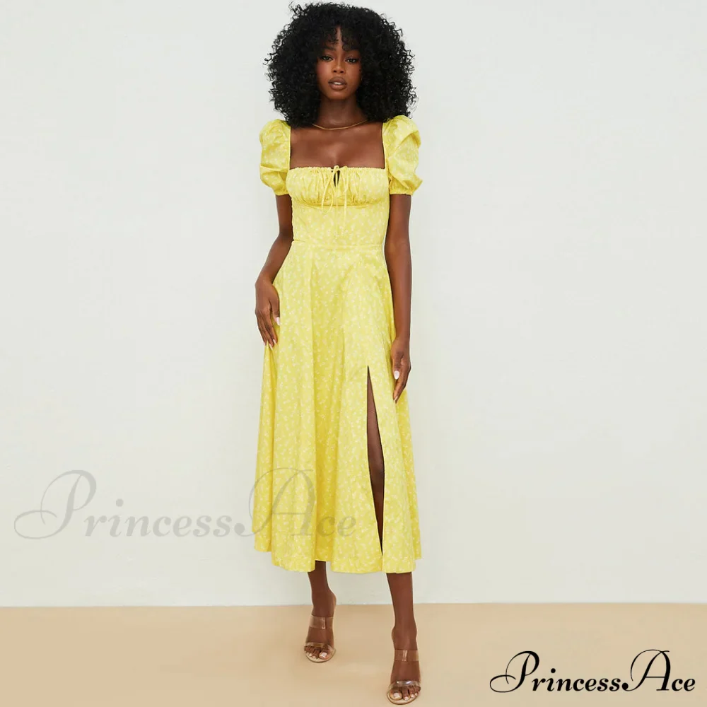 Daisy Printed Floss Strap Tied Classic Bustier Slip Maxi Dress