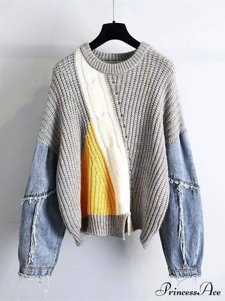 Knitted Color Block Turtleneck Modern Long Sleeve Sweater - Pink - Image 4