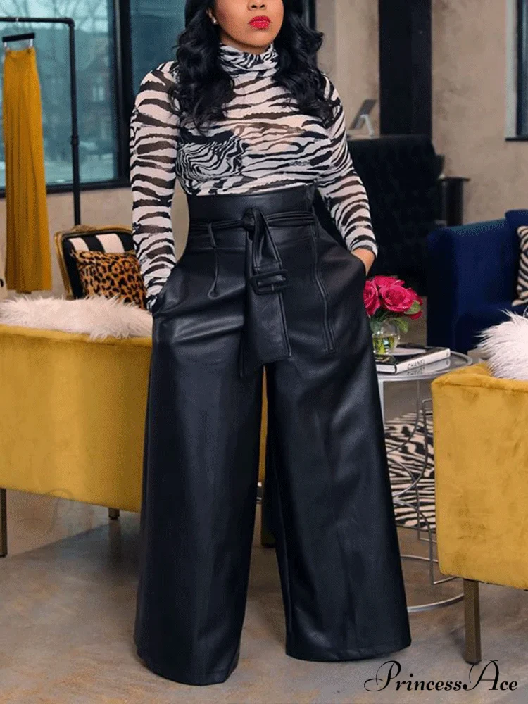 High Waist Pocket Trendy Straight Leg Pants - Image 2