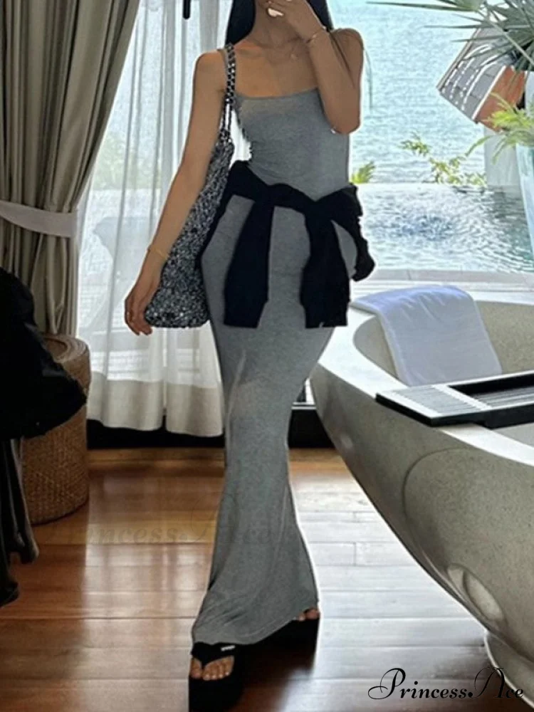 Gray Pointelle Graceful Knit Maxi Dress - Image 3