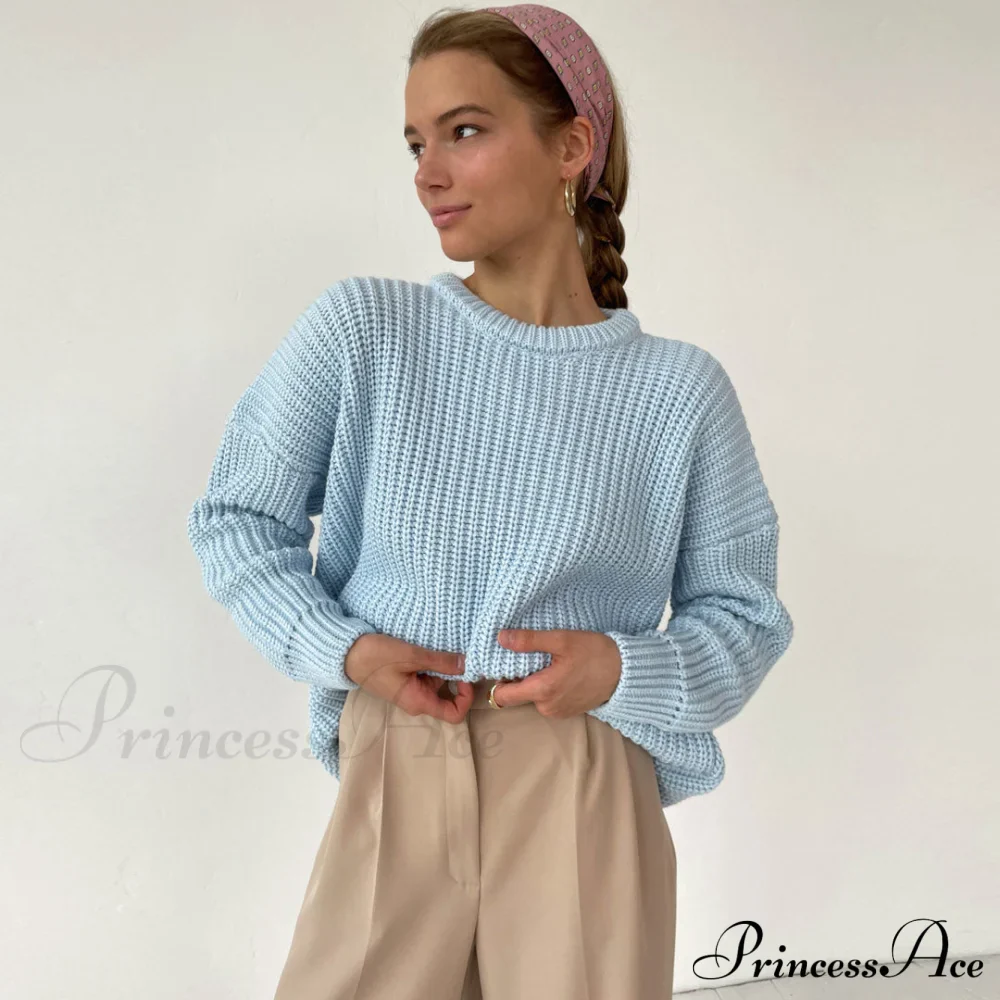Candy Color Crewneck Trendy Pullover Sweater - Green