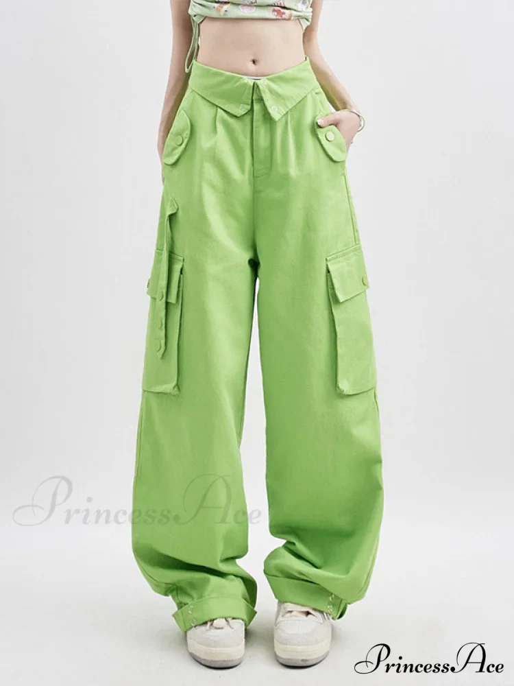 Buttoned Green Graceful Baggy Boyfriend Jeans - Image 10
