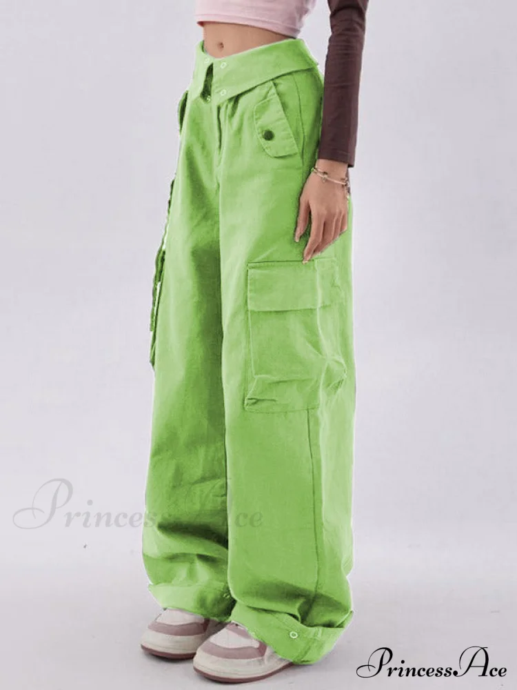 Buttoned Green Graceful Baggy Boyfriend Jeans - Image 11