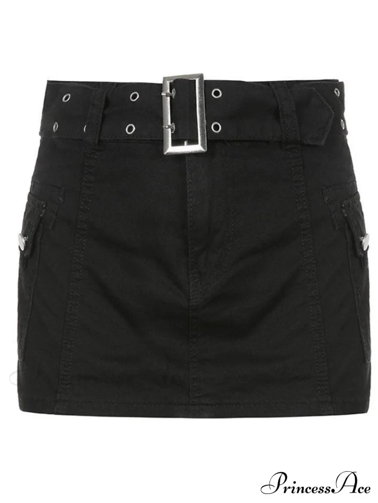 Buckle Belt Denim Trendy Pleated Mini Skirt - Image 2