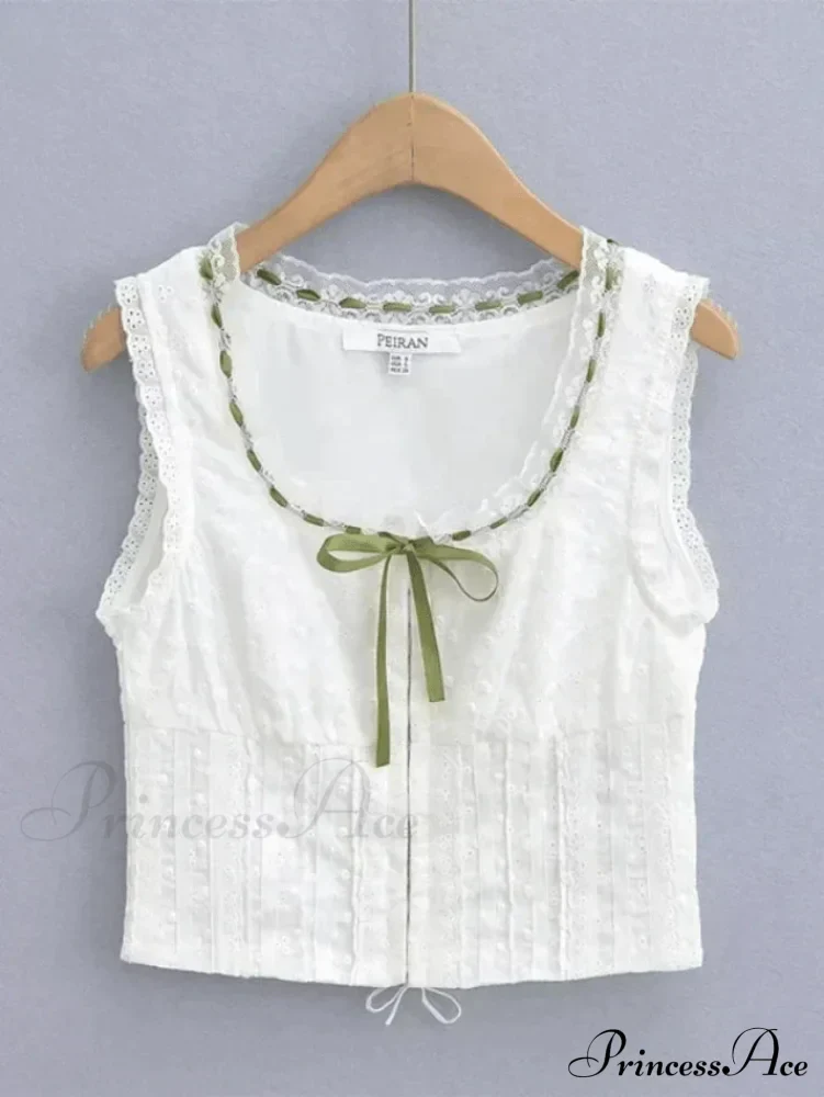 Broderie Lace Trim Trendy Crop Tank Top - Image 5