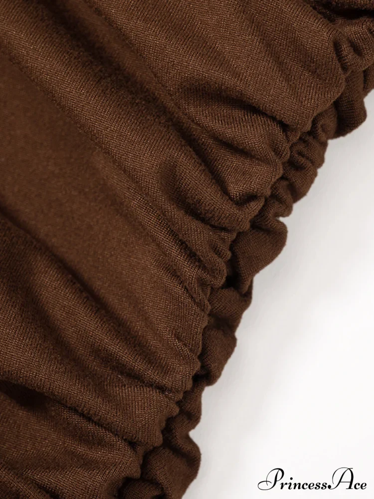 Asymmetric Neckline Ruched Trendy Long Sleeve Shirt - Image 5