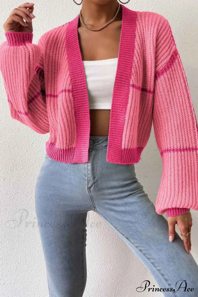 Patchwork Knit Long Sleeve Open-Front Cardigan - Image 13