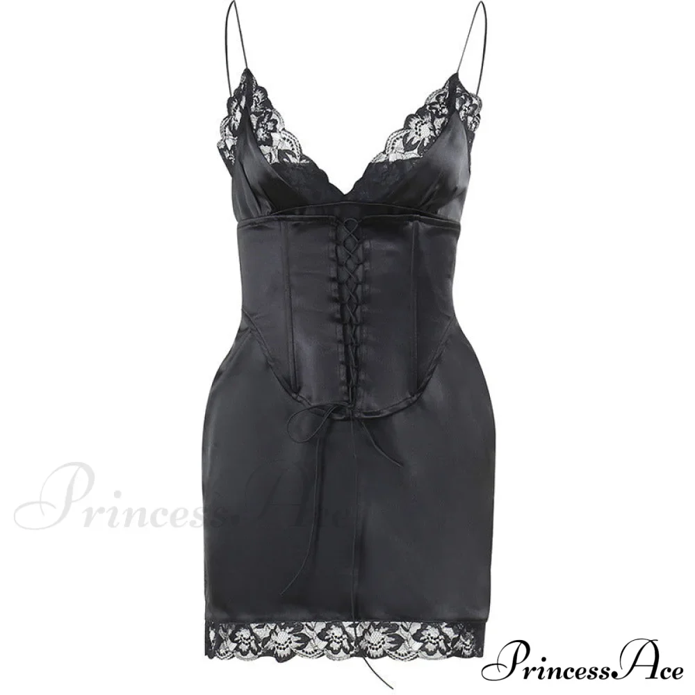 Lace Up Front Cami Dress with Contrast Lace - Image 4