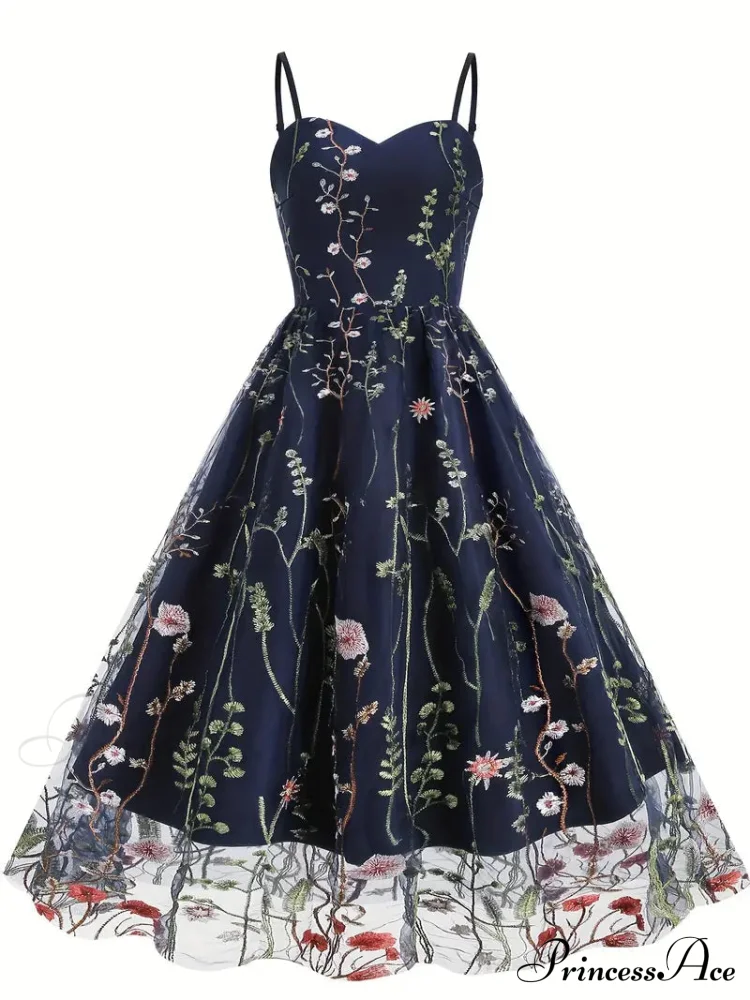 Mesh Floral Embroidery A Line Party Dress for Summer - Image 2