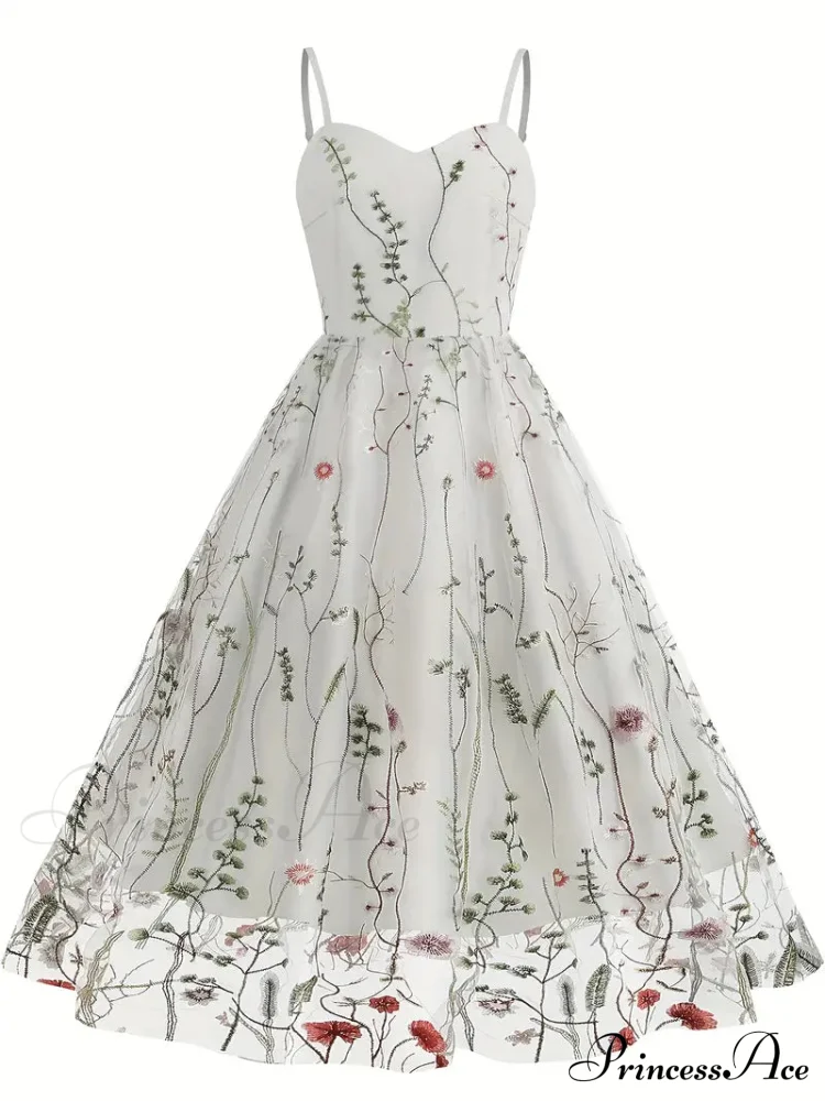 Mesh Floral Embroidery A Line Party Dress for Summer - Image 4