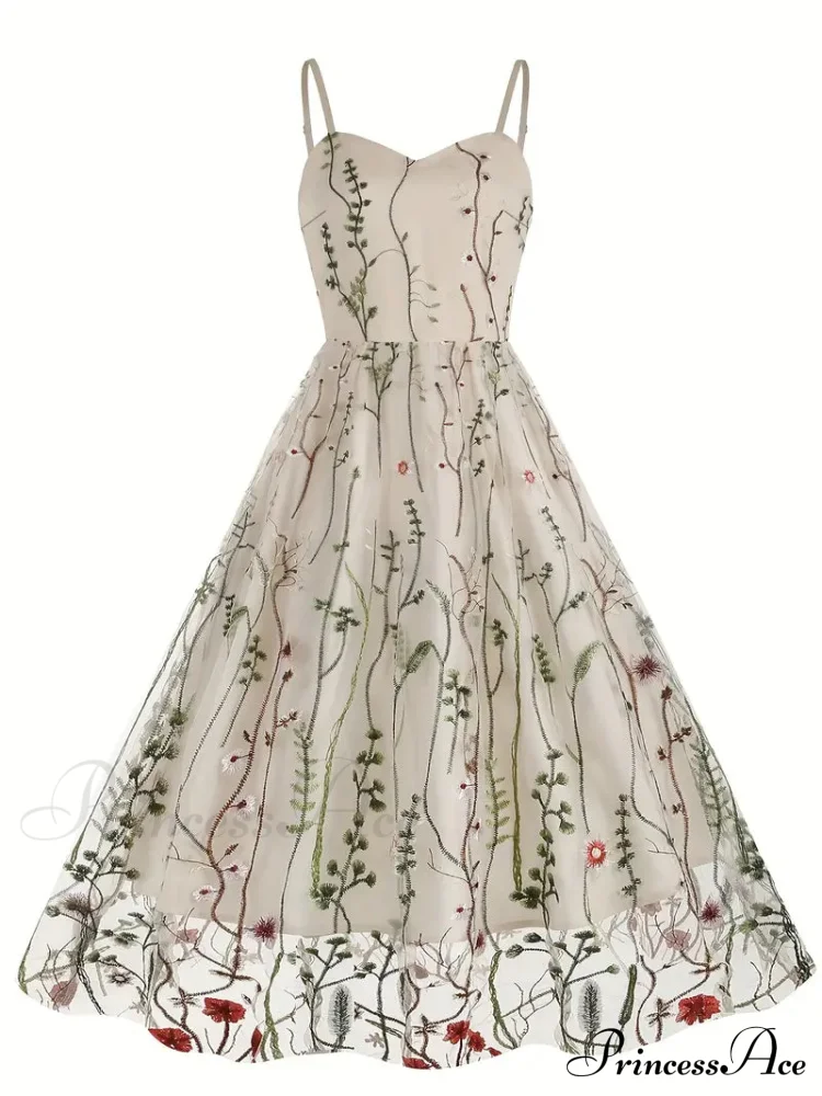 Mesh Floral Embroidery A Line Party Dress for Summer - Image 6