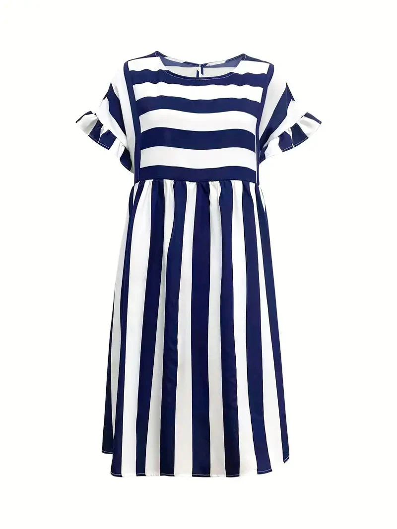 Navy Striped Summer Dress with Short Sleeves - Image 10