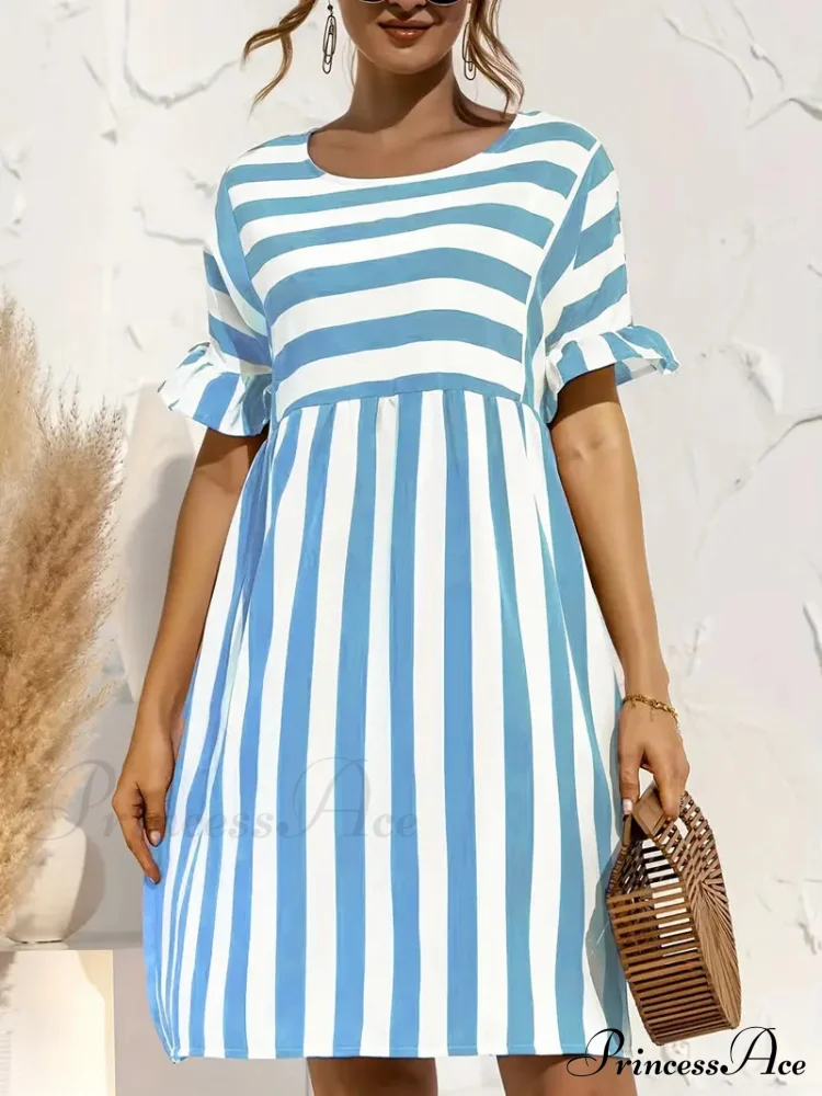 Navy Striped Summer Dress with Short Sleeves - Image 4
