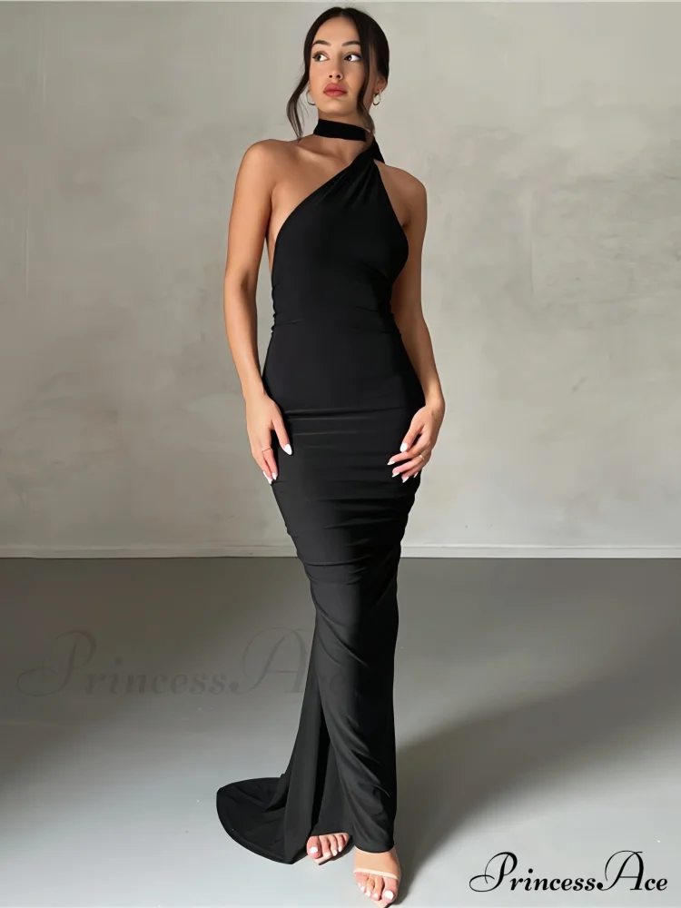Sophisticated Black Gala Dress with Asymmetrical Neckline
