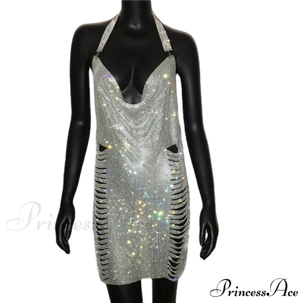 Metal Diamond Nightclub Sexy Backless Flash Dress - Image 7