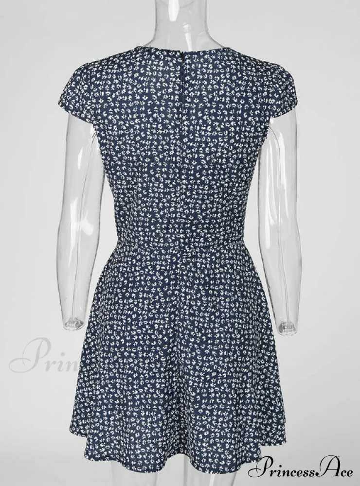 Black Floral Print Short Sleeve Wrap Dress for Women - Image 5