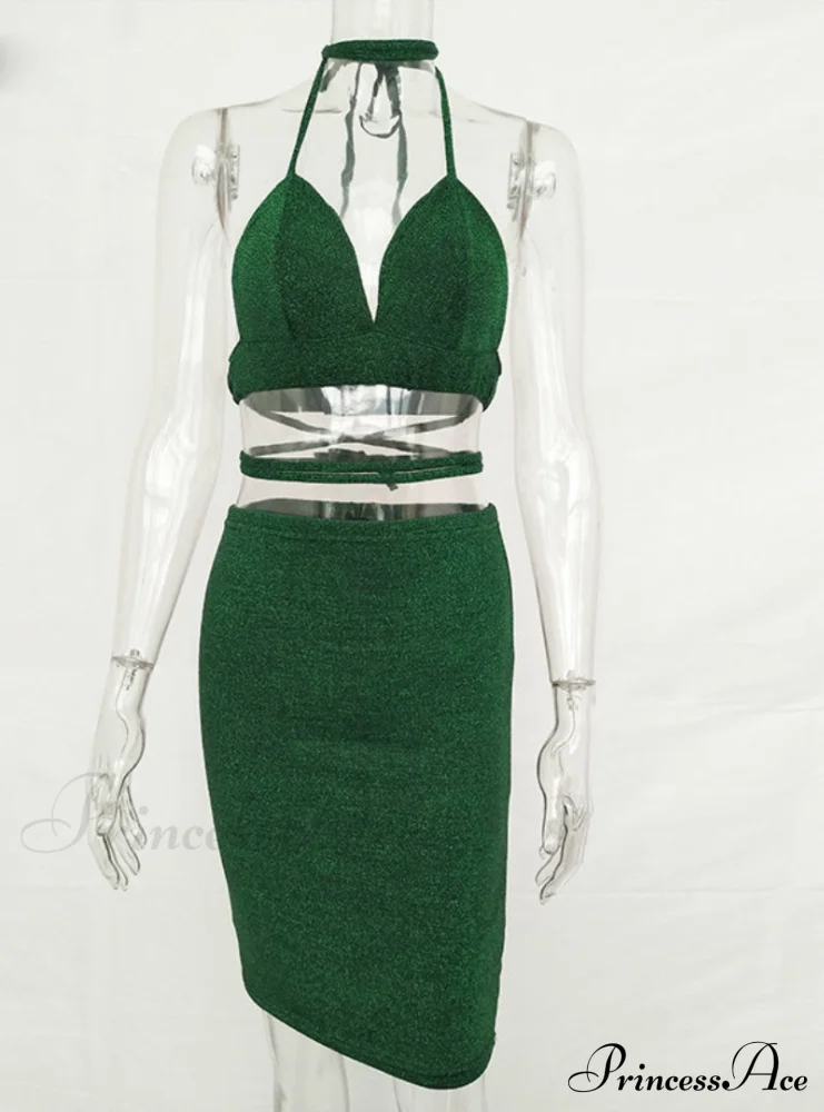 Lace Up Crop Top Two Piece Set with Deep V Neck - Image 6