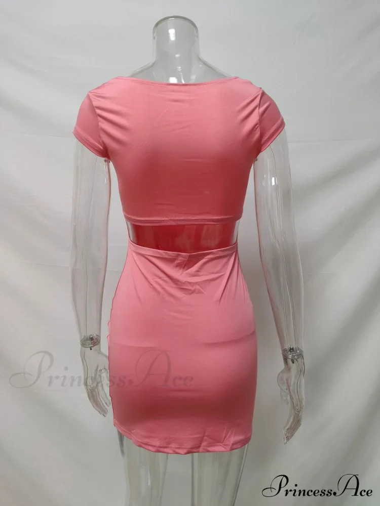 Solid Color Sexy Slim Hollow Out Mini Dress - Image 13