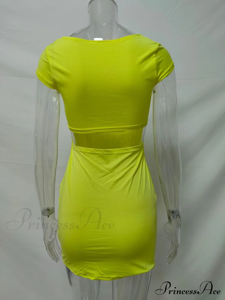 Solid Color Sexy Slim Hollow Out Mini Dress - Image 9