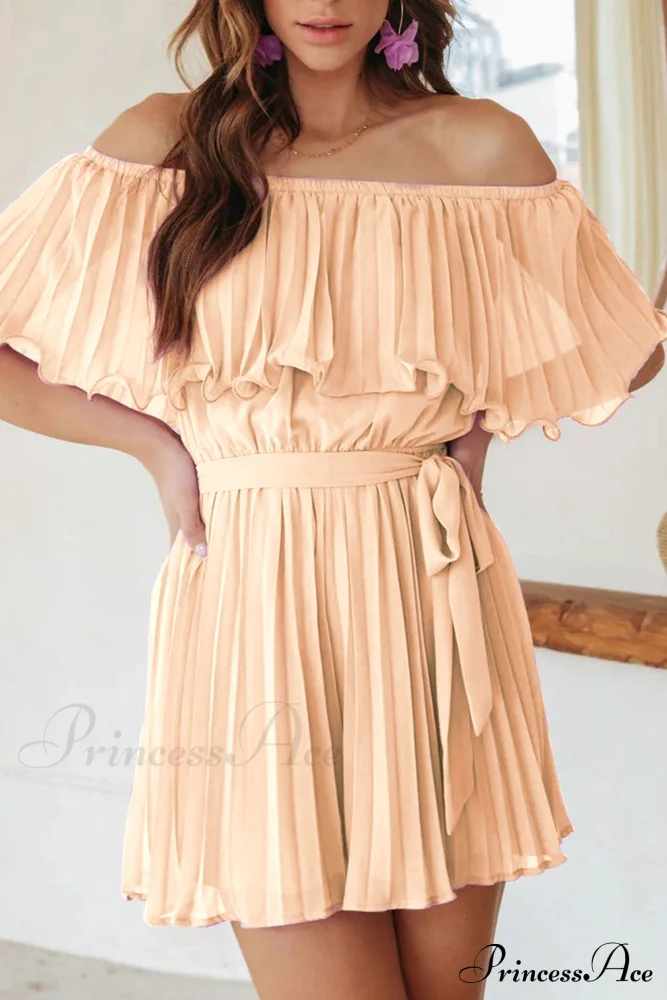 Off Shoulder Pleated Tie-waist Rompers