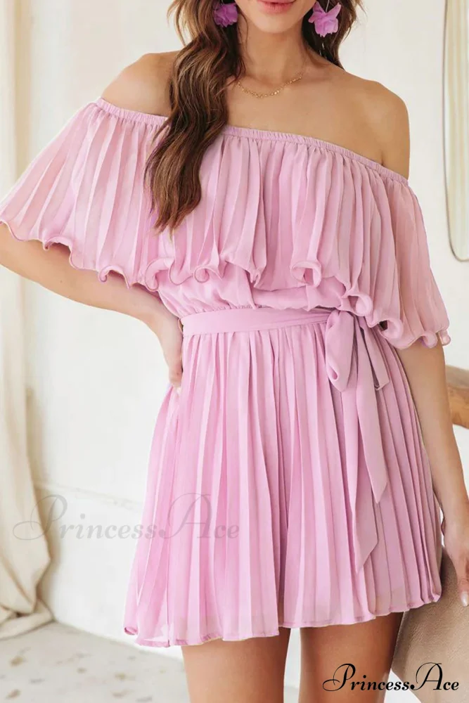 Off Shoulder Pleated Tie-waist Rompers - Image 4