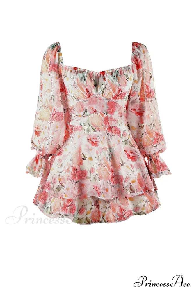 Floral Print Long Sleeve Ruffled Skirt Trousers - Image 11