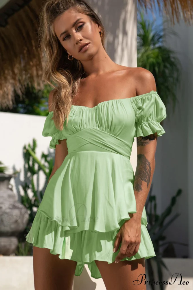 Off Shoulder Ruffled Skirt Pants with Tie Back - Image 14