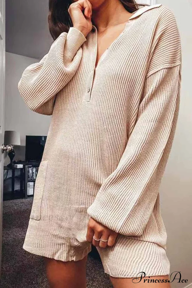 Ribbed Rompers with Lapel and Long Sleeves - Image 8