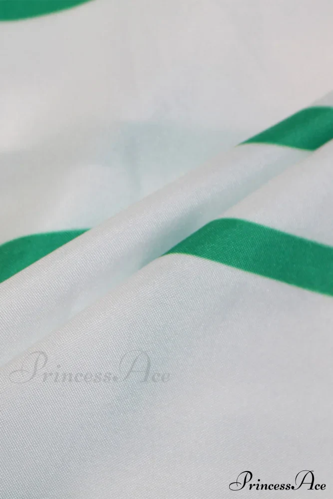 Striped Print Lace-up Shirt Dress - Green - Image 6