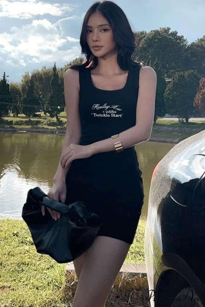 Letter Print Bodycon Tank Dress - Image 7