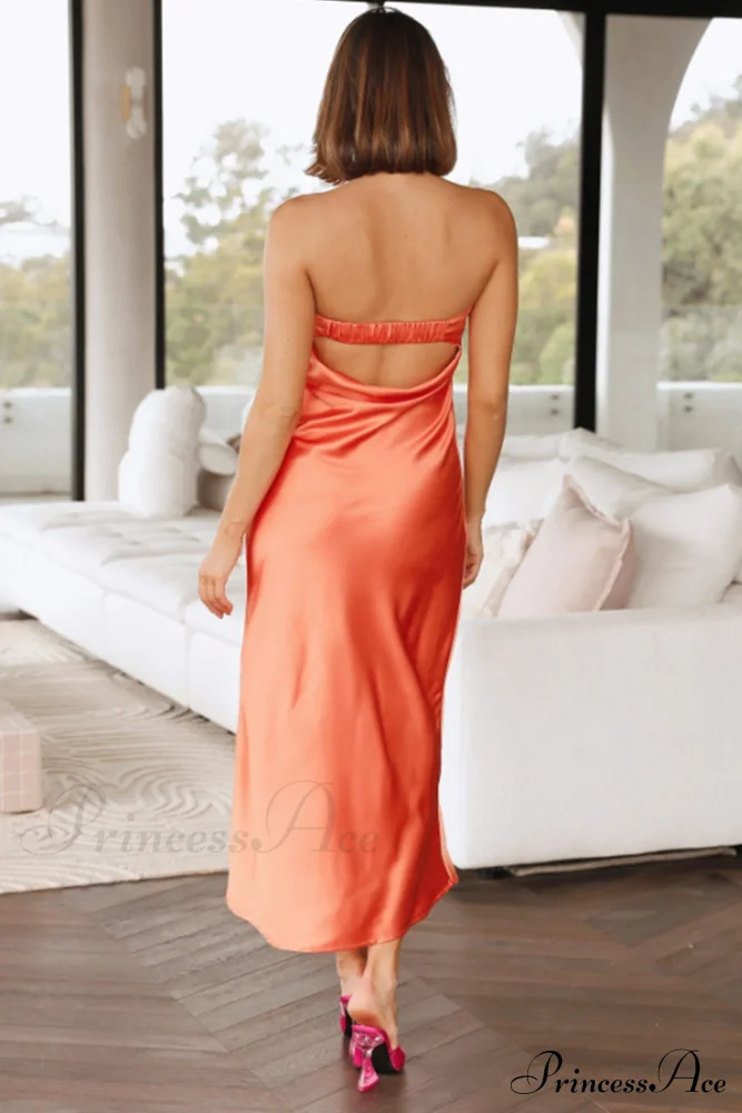 Solid Color Satin Strapless Dress - Image 14
