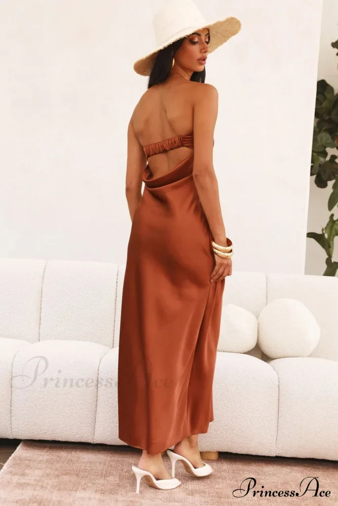 Solid Color Satin Strapless Dress - Image 20