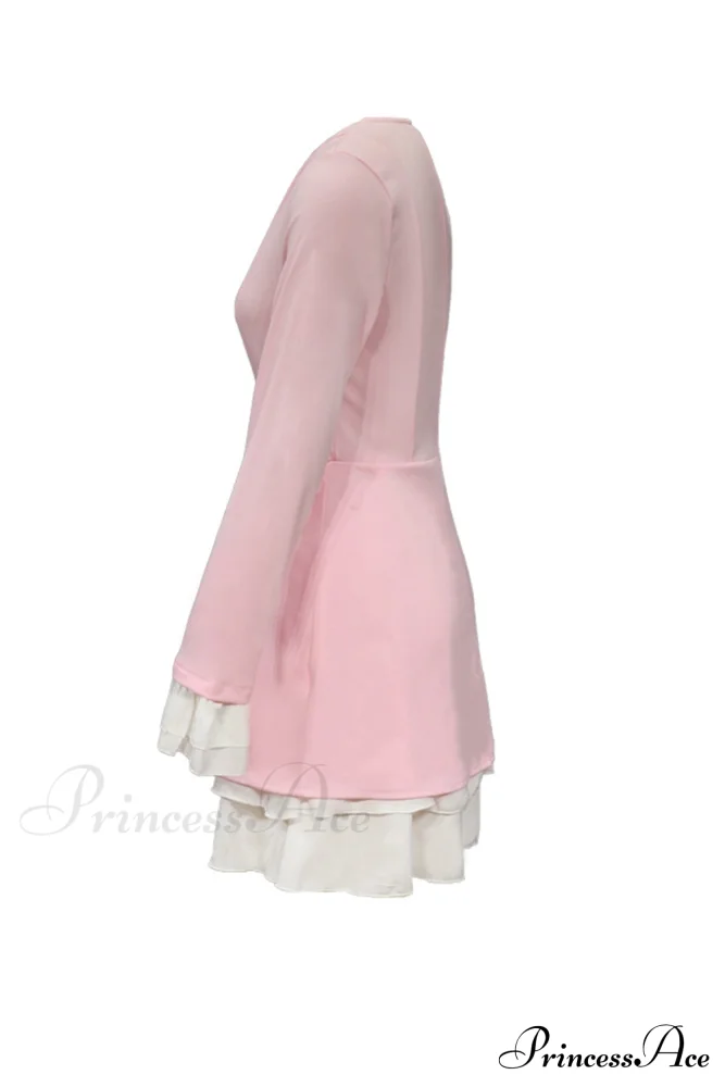 V Neck Ruffle Dress with Fake Two-Piece Design - Image 4
