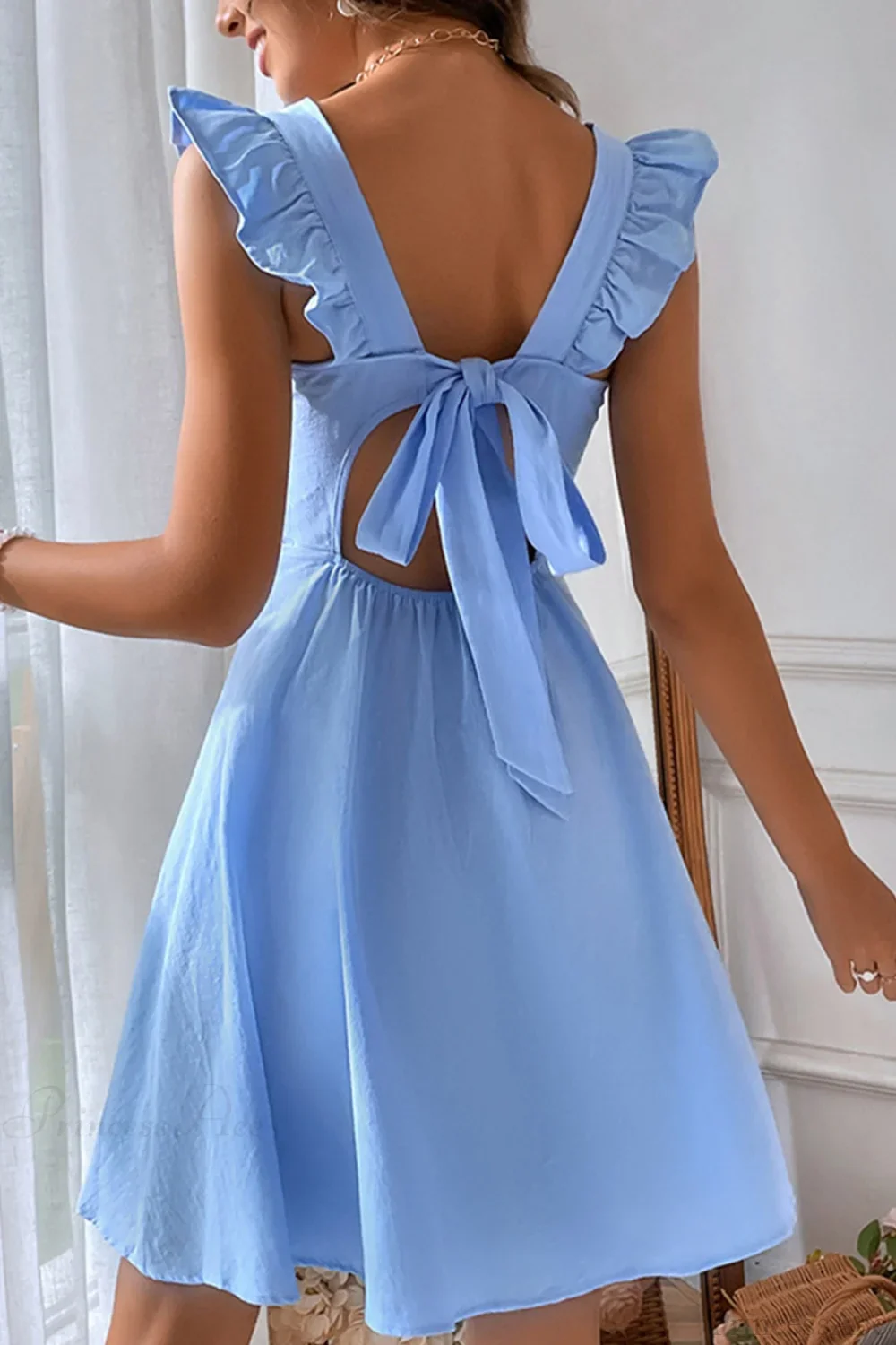Sleeveless Mini Dress with Ruffle Tie-back - Image 3